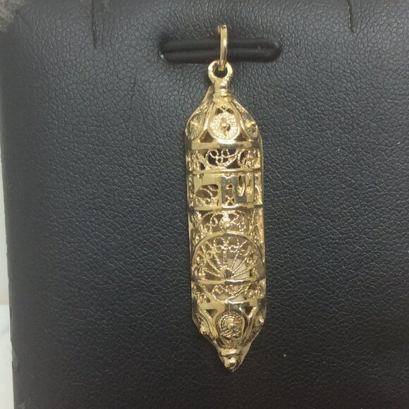 14K YELLOW REAL Solid GOLD Mezuzah Jewish CHARM PENDANT MENS & LADIES 4.30 GRAMS